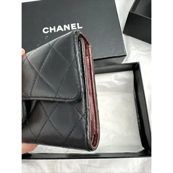 CHANEL Flap Wallet Quilted Black Silver Tone Hardware W/box - Picture 4 of 16